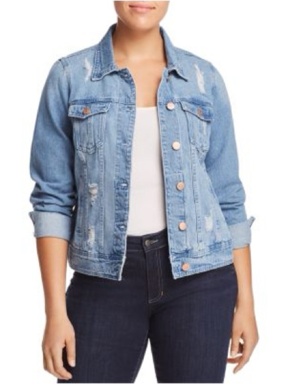 Junarose Altala Distressed Denim Jacket Light Blue Women Plus Size 16